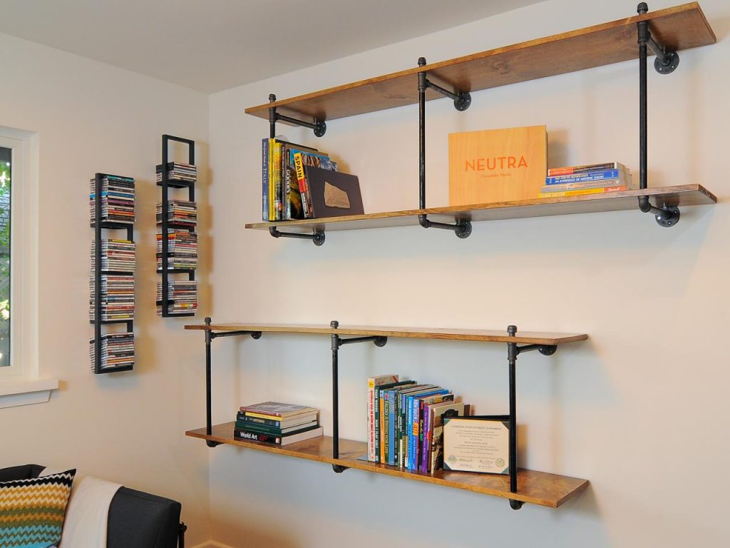 Neutral wood wall shelves