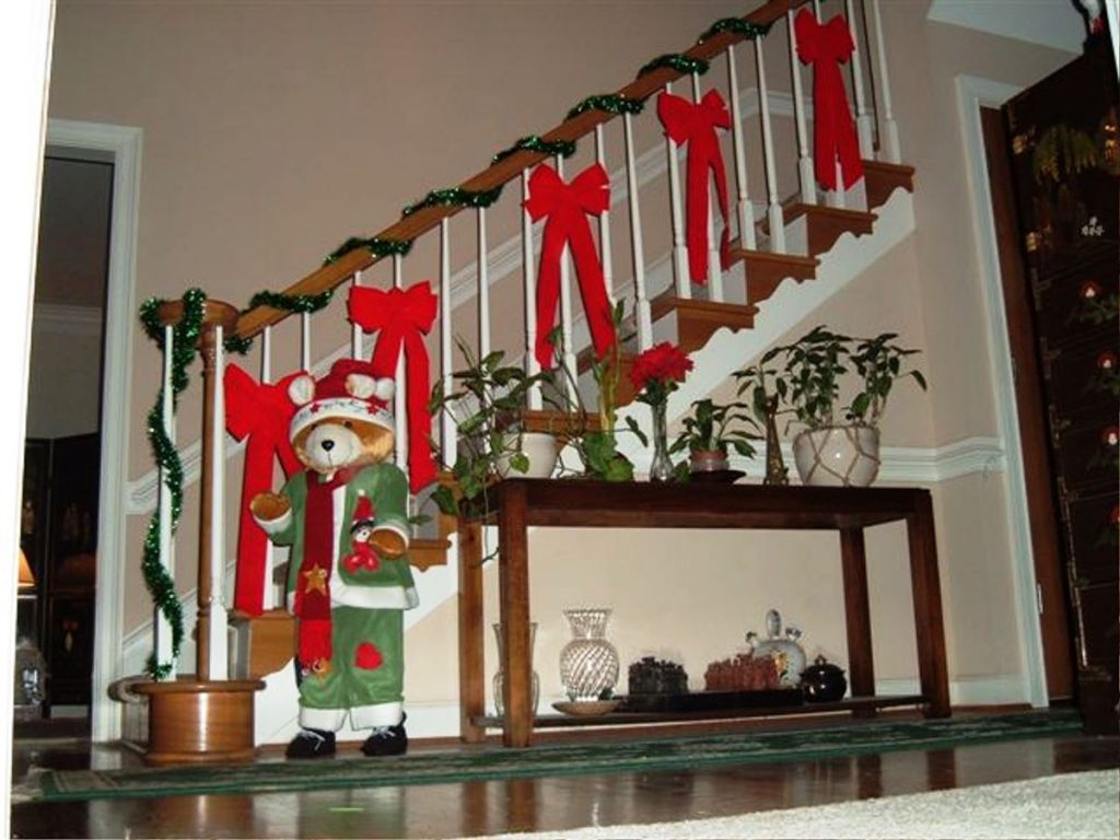 Christmas bows on stairs