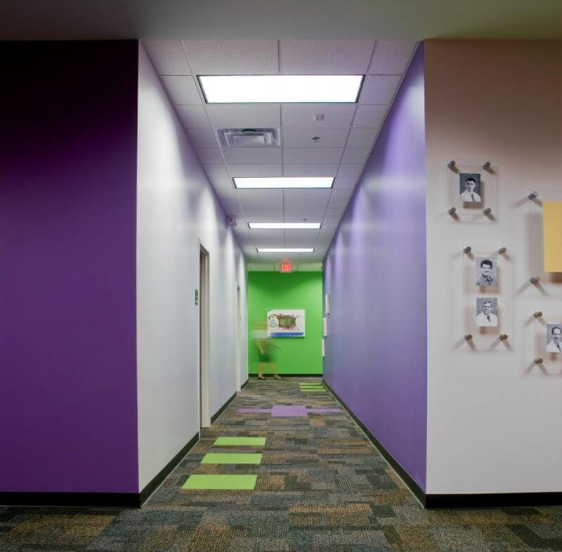 Purple and green corridor