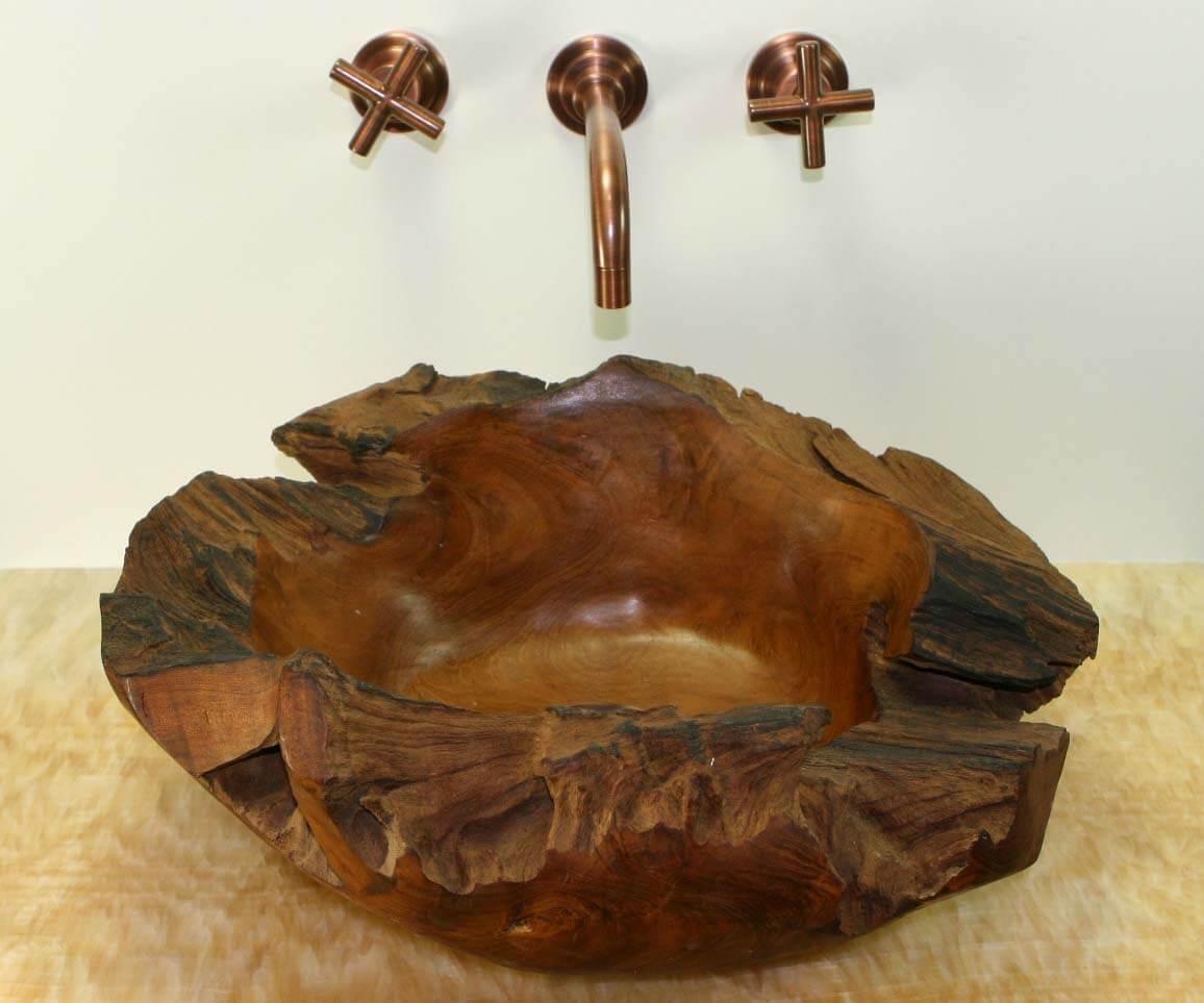 wood vessel sink for bathroom