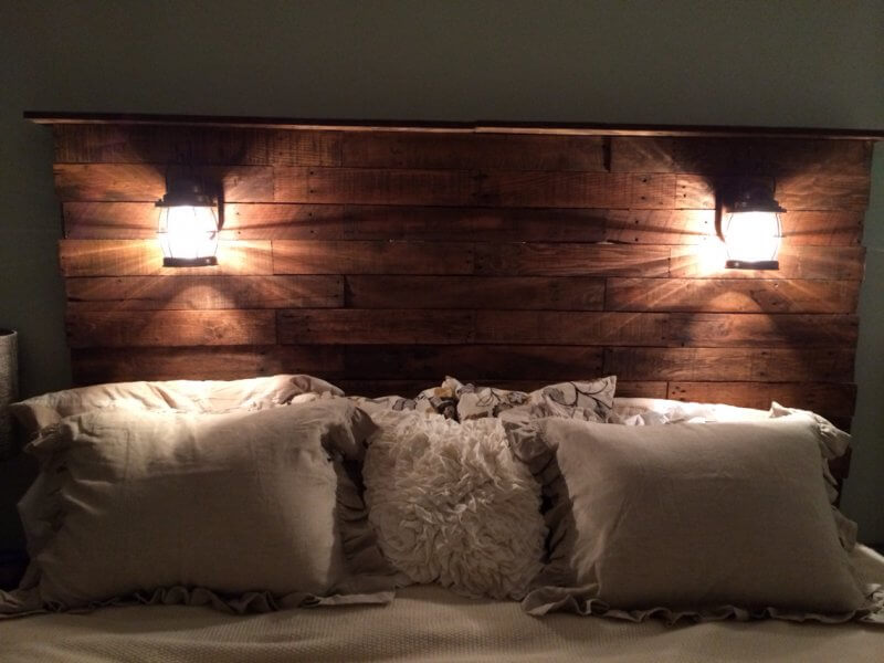 Wooden headboard with lights