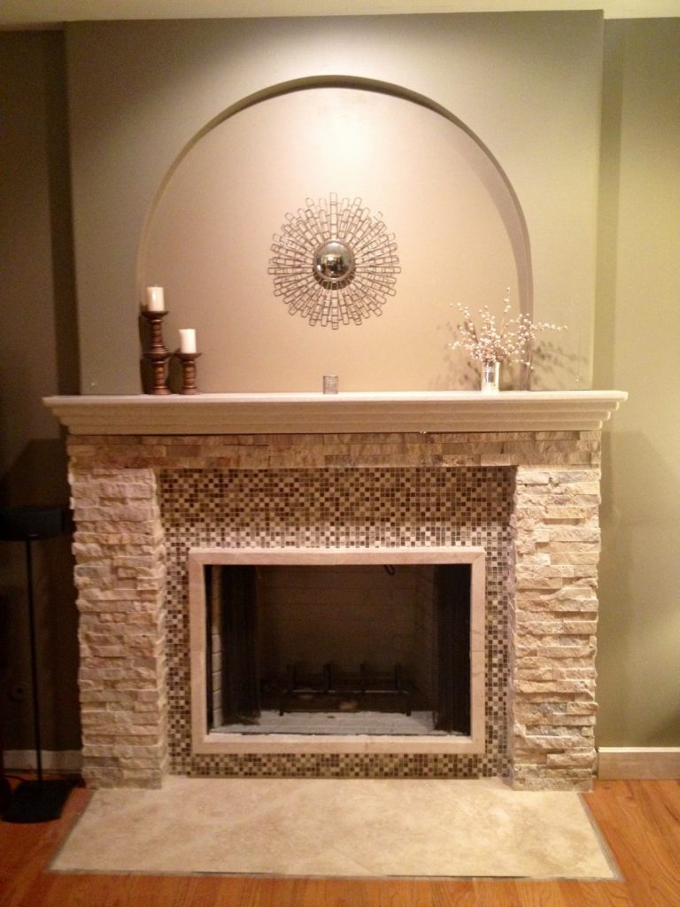 Fascinating fireplace with mosaic tiles
