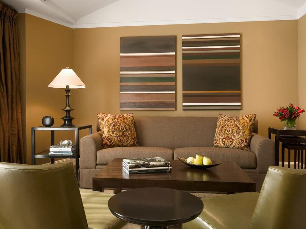 Living room in dark colors and with bright details