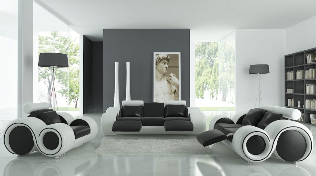 Modern black and white living room