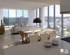 Open concept kitchen with view on dining room
