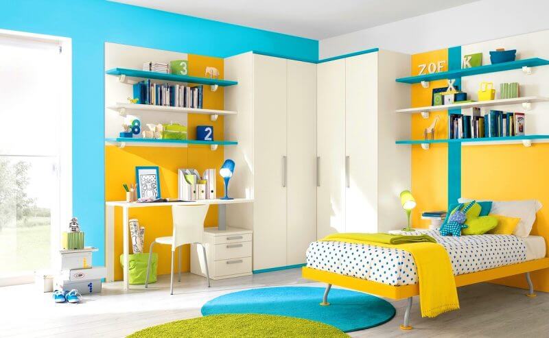 Kids room with yellow and green color details