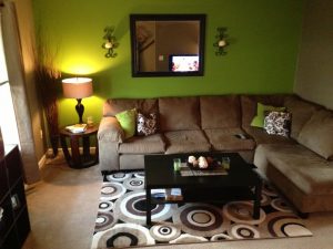 Chocolate and green living room