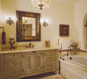 modern bathroom with vintage details