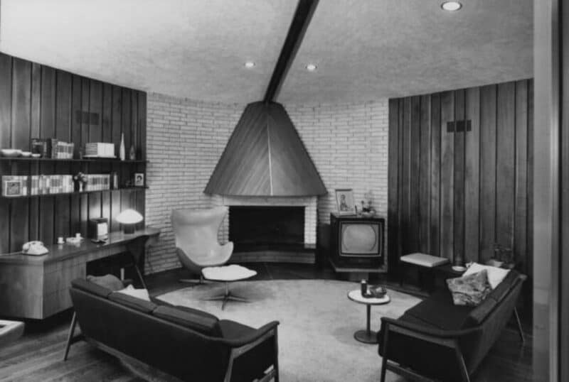 Mid century living room with a TV