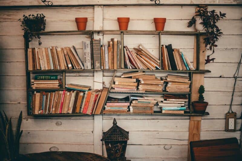 A rustic wooden shelf