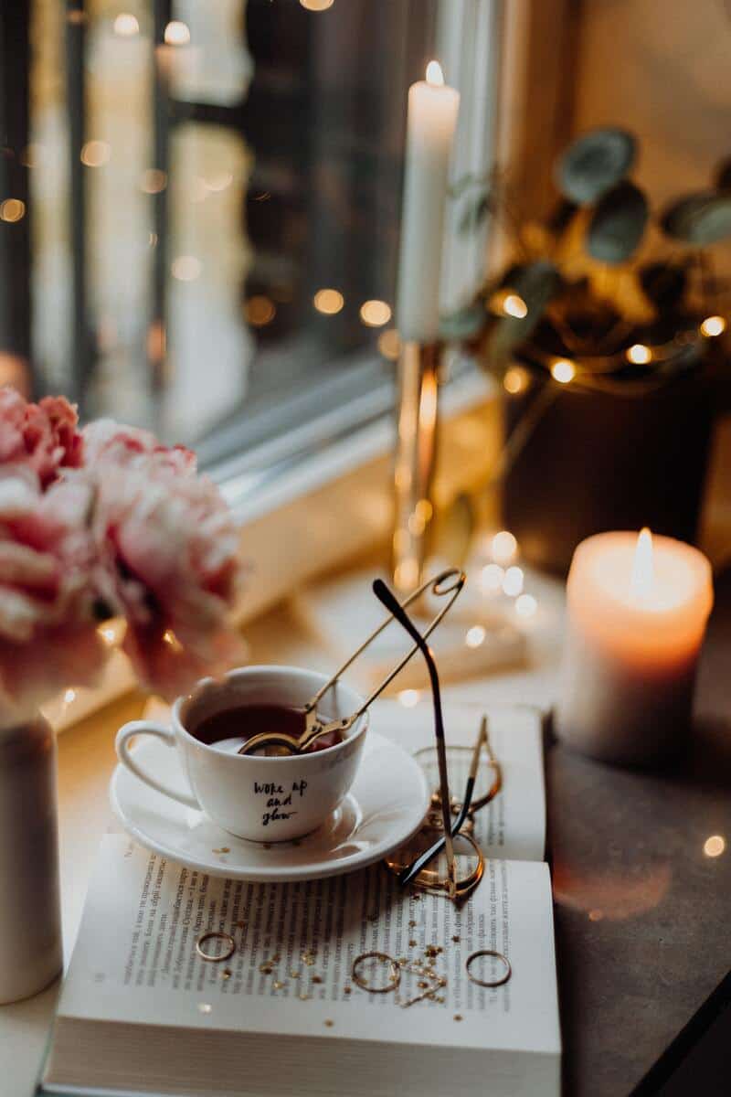 A candle-lit corner in a living room